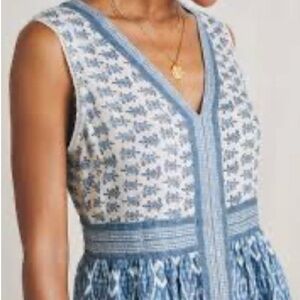 Faherty Macey Blue Clara Ikat Linen Dress